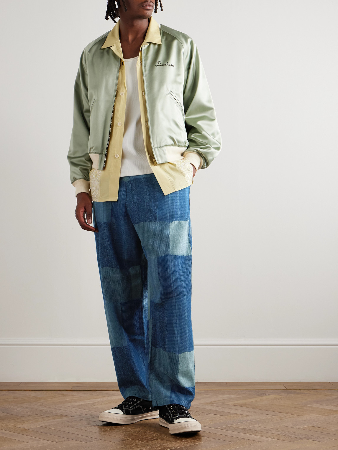 Kapital Tugihagi Easy Straight-leg Patchwork Cotton Drawstring Trousers In Blue