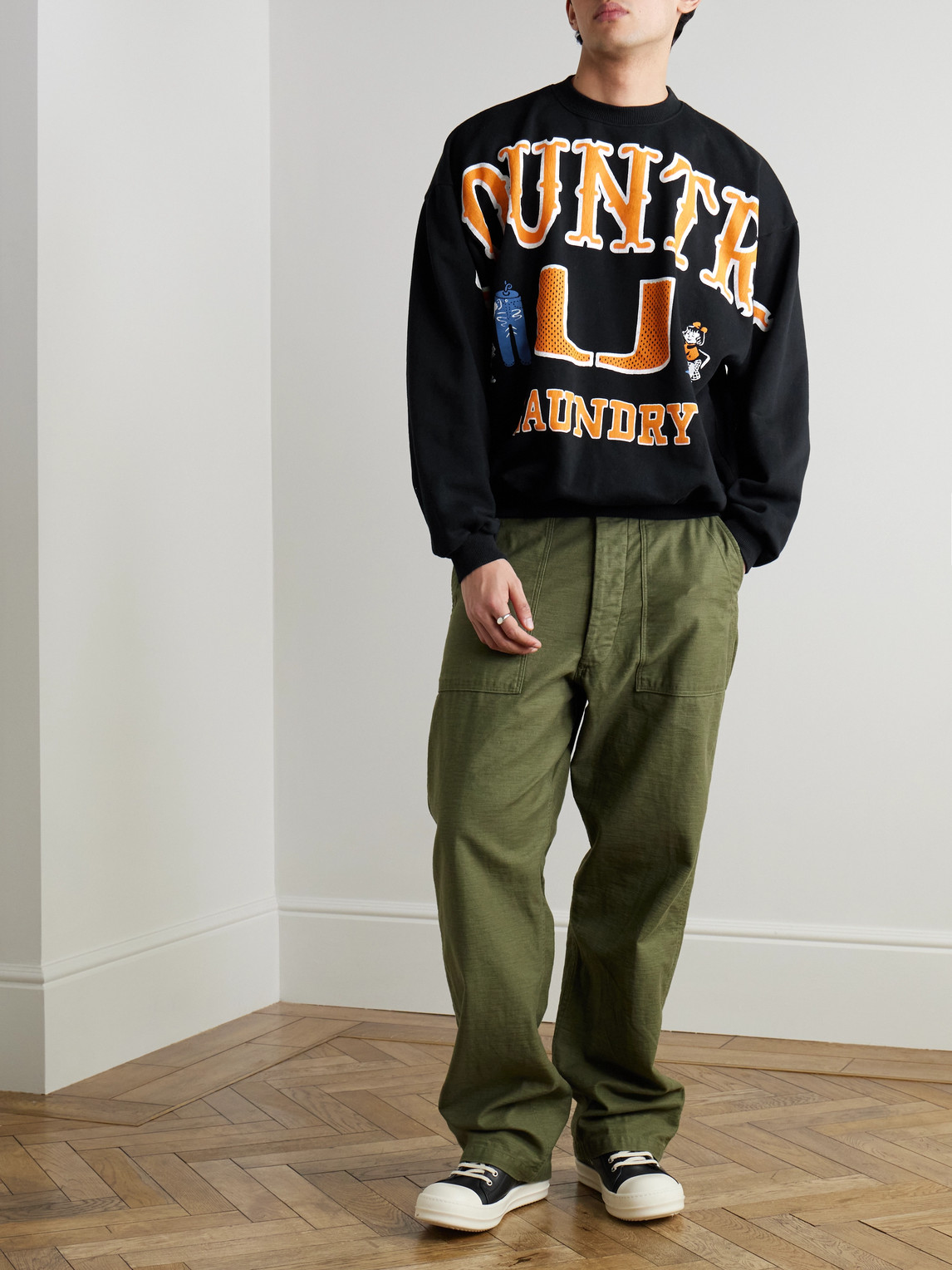 Shop Kapital Printed Cotton-jersey Sweatshirt In Black