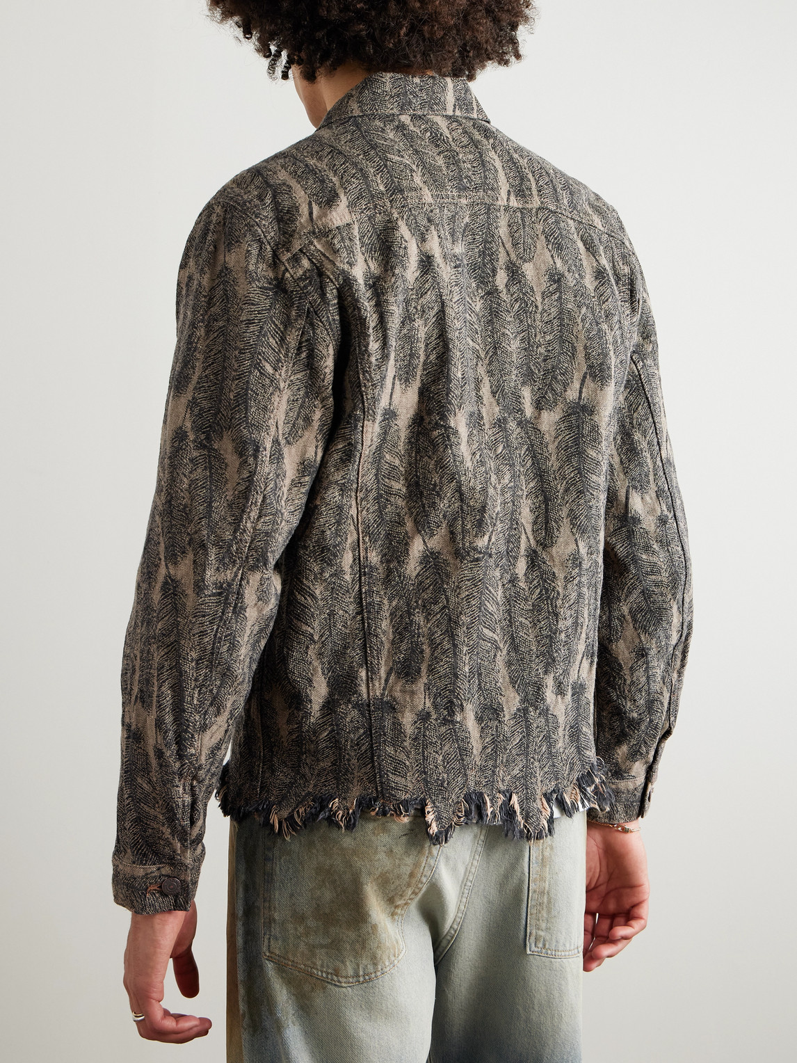 Shop Kapital Magpie Distressed Denim-jacquard Jacket