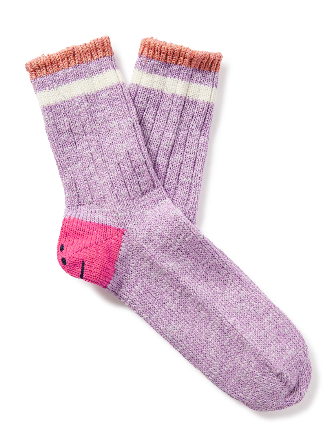 Happy Heels Striped Ribbed Cotton-Blend Socks