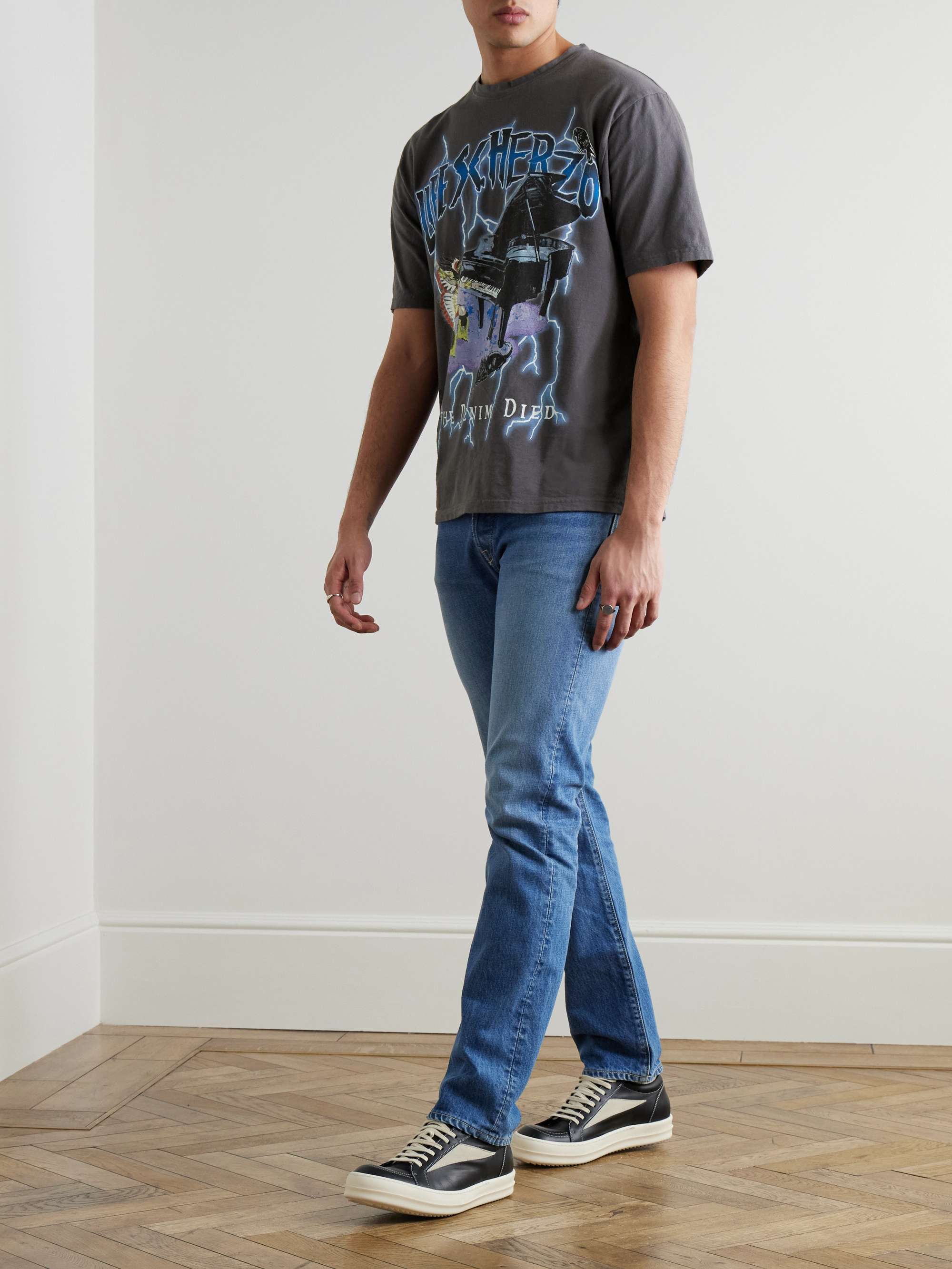Dark gray Buster Peckish Bowy Printed Cotton-Jersey T-Shirt