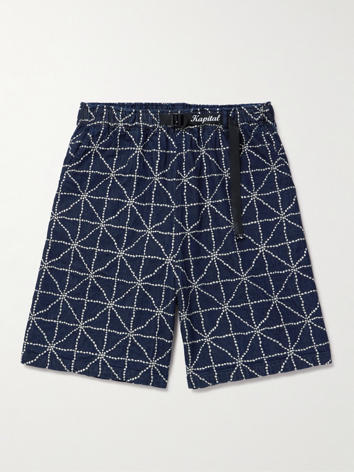 KAPITAL Dojo Easy Wide-Leg Belted Embroidered Denim Shorts - Men