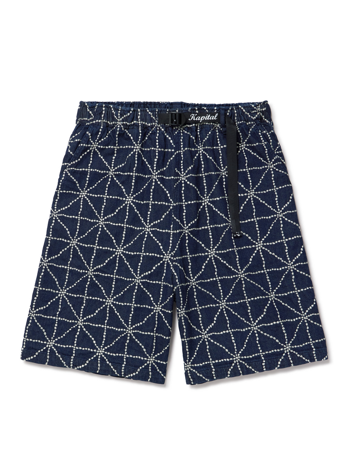 Kapital Dojo Easy Wide-leg Belted Embroidered Denim Shorts