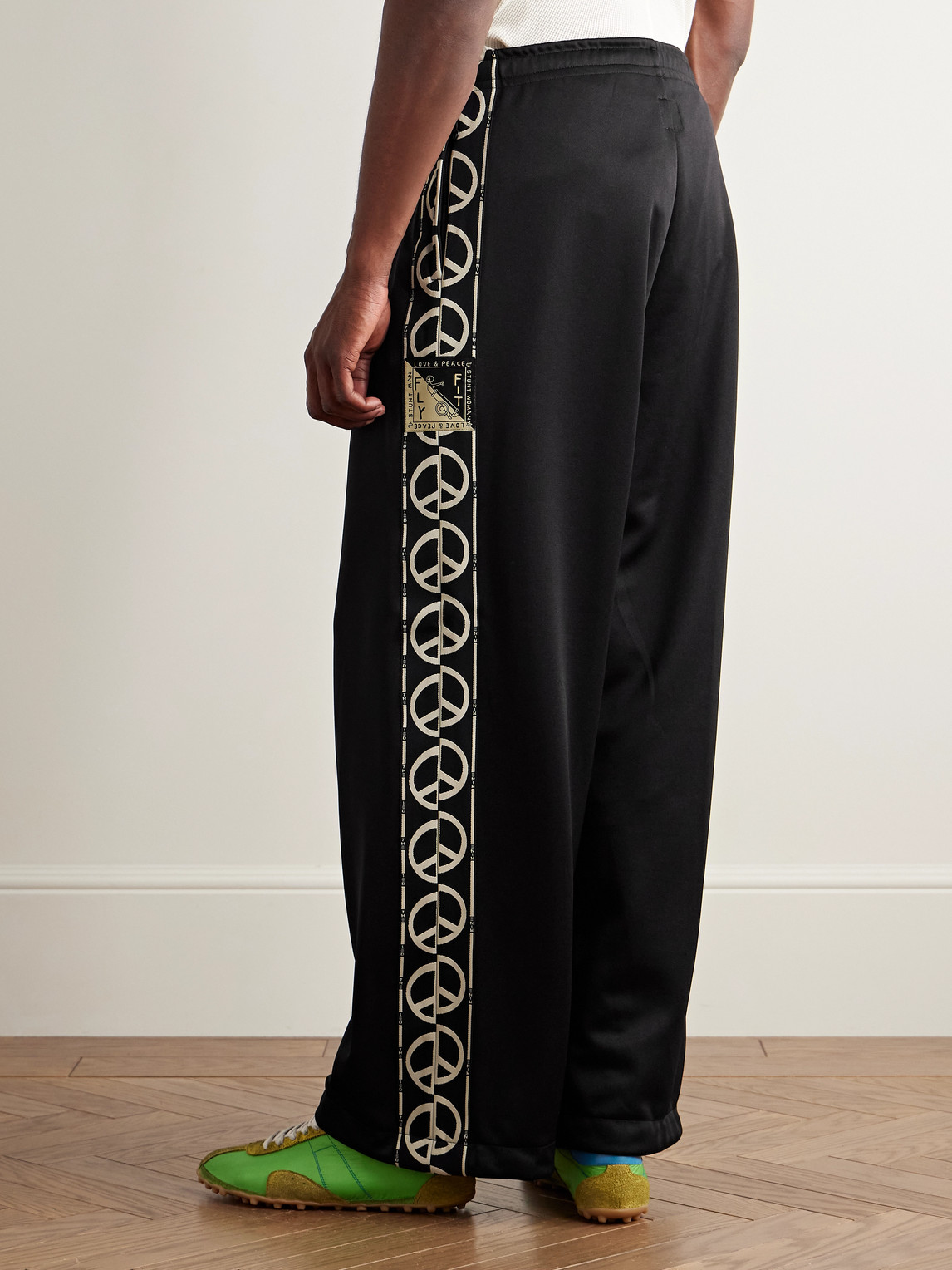 Shop Kapital Th.d.d. Wide-leg Pleated Webbing-trimmed Tech-jersey Track Pants