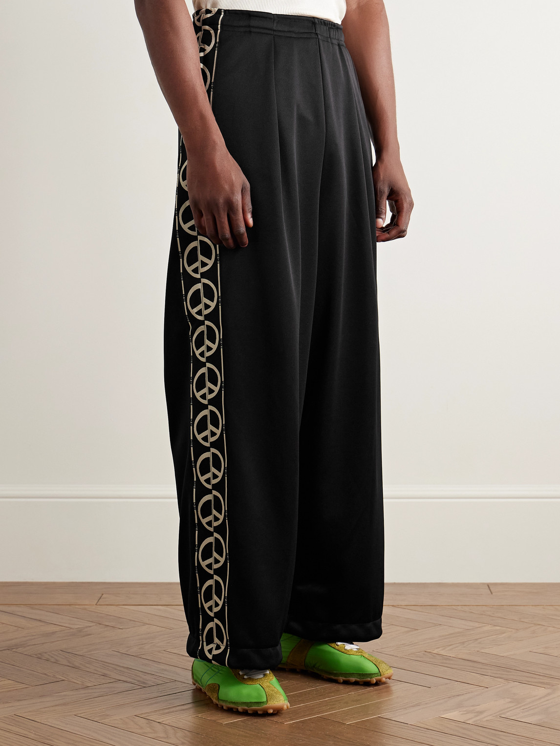 Shop Kapital Th.d.d. Wide-leg Pleated Webbing-trimmed Tech-jersey Track Pants