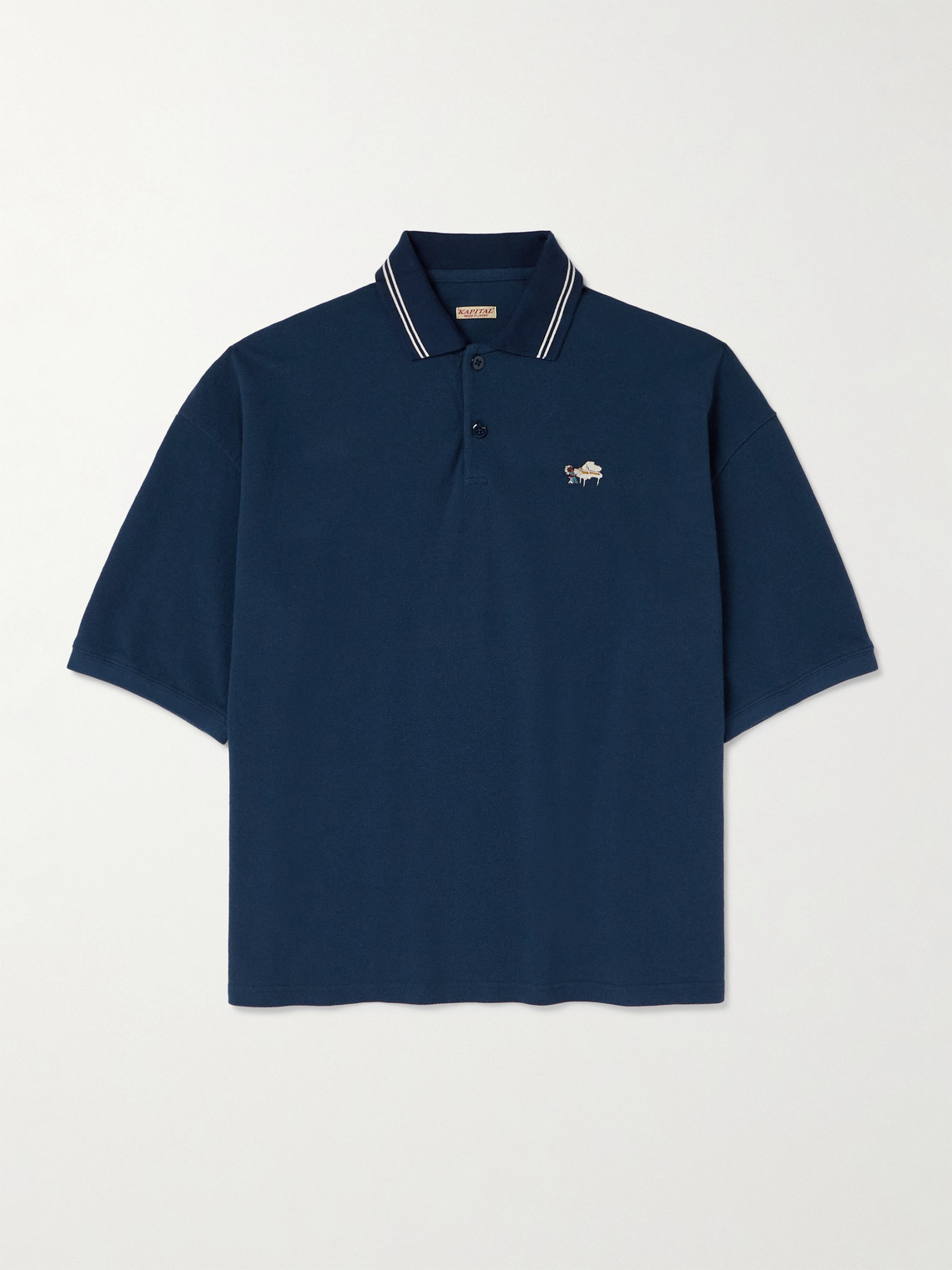 Kapital Box Striped Embroidered Cotton-piqué Polo Shirt In Blue