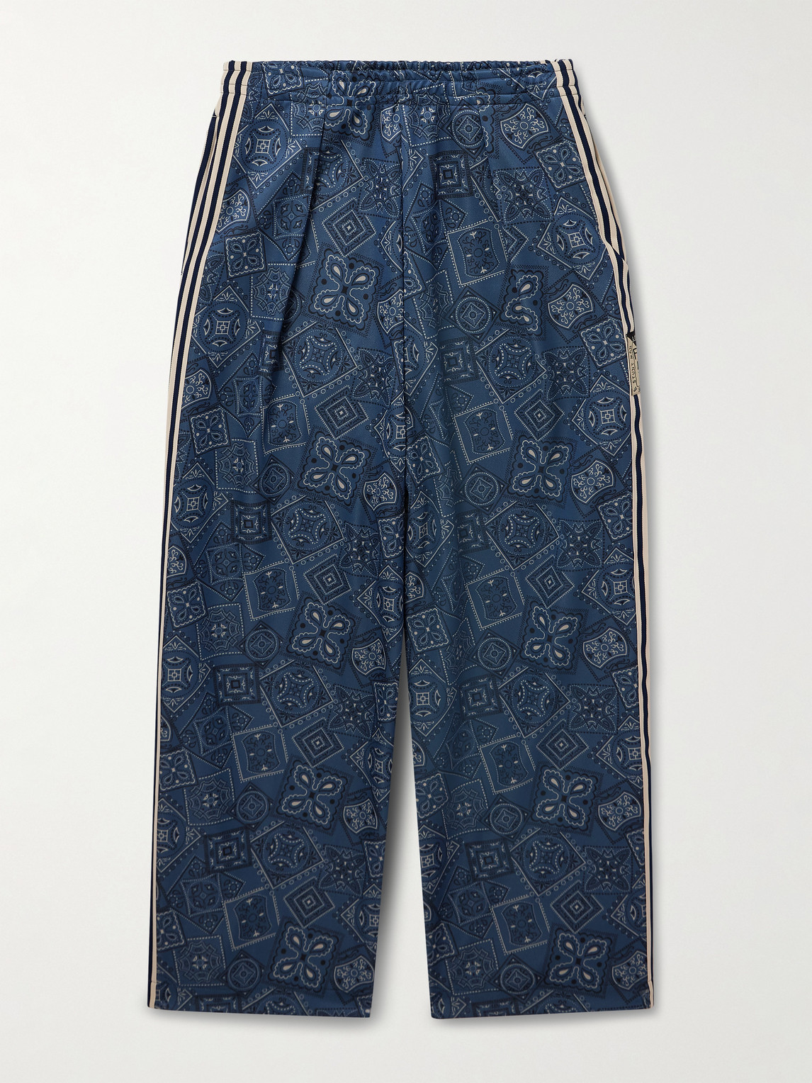 KAPITAL Wide-Leg Striped Webbing-Trimmed Bandana-Print Tech-Jersey Track Pants - Men