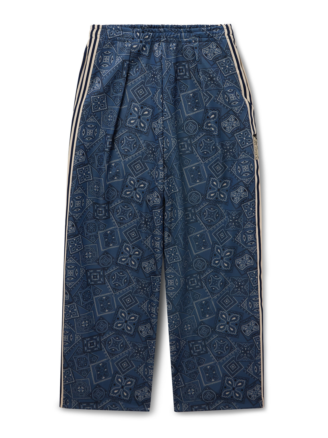Wide-Leg Striped Webbing-Trimmed Bandana-Print Tech-Jersey Track Pants