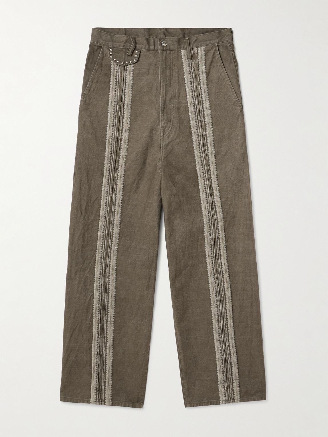 Kapital Wide-leg Studded Jacquard Jeans In Green