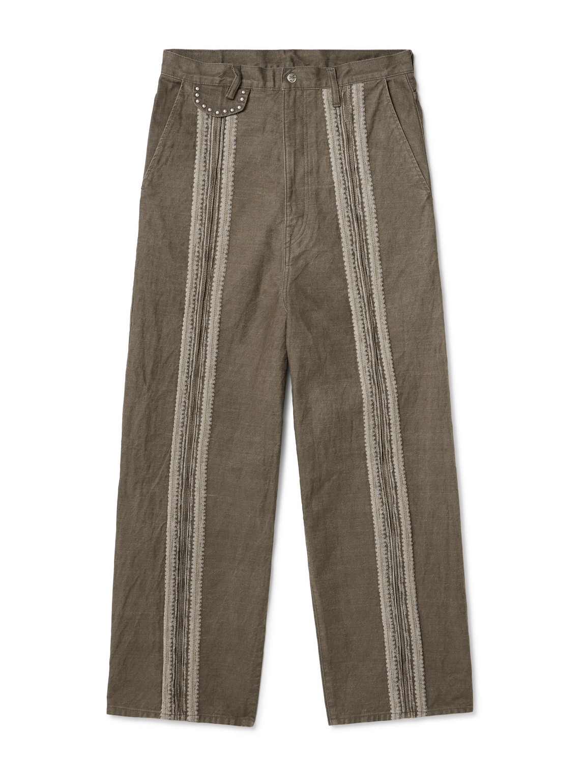 Wide-Leg Studded Jacquard Jeans