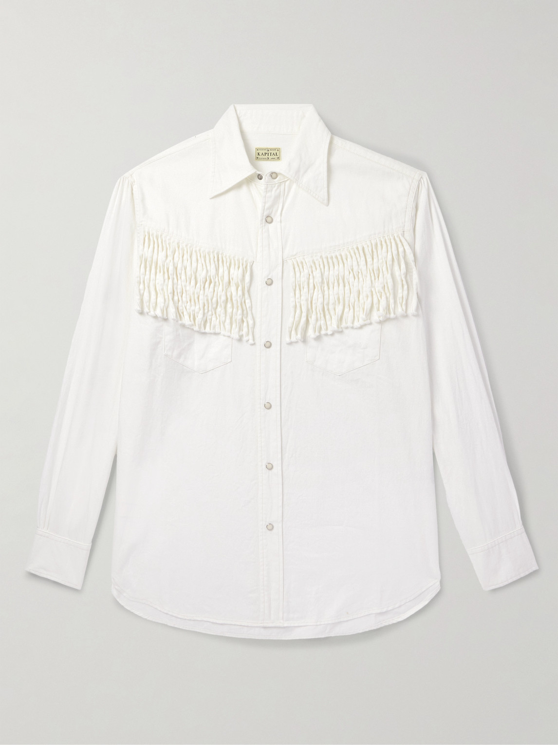 Kapital Husky Fringed Denim Western Shirt In White