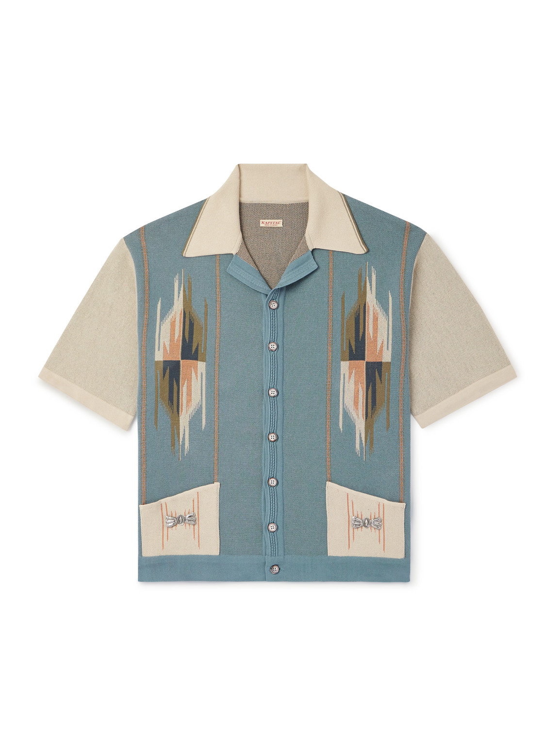 Kapital Chimayo Aloha Camp-collar Embellished Jacquard-knit Cotton-blend Shirt