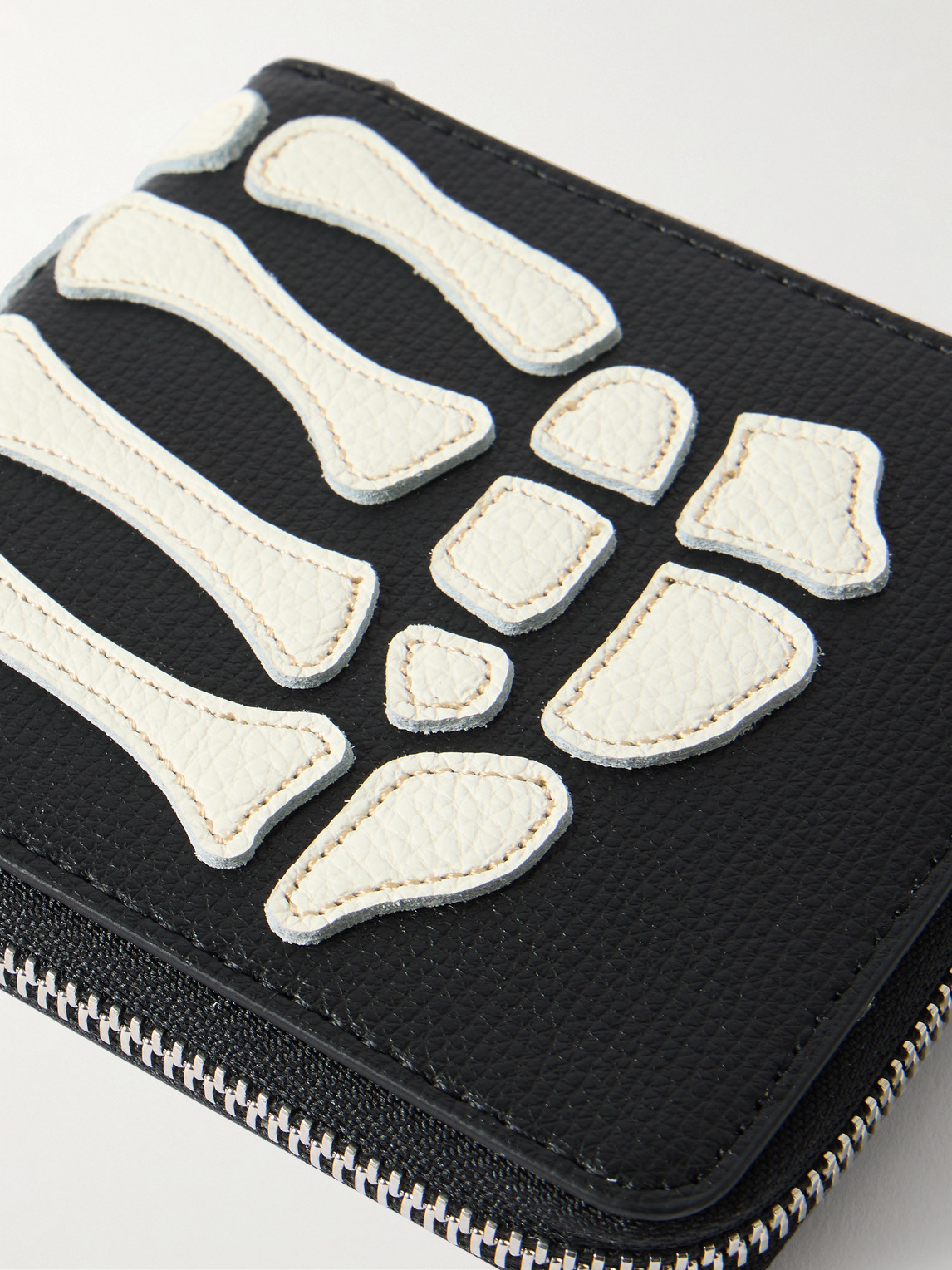  Kapital - Thumbs-up Mini Appliquéd Leather Zip-around Wallet - Men - Black 
