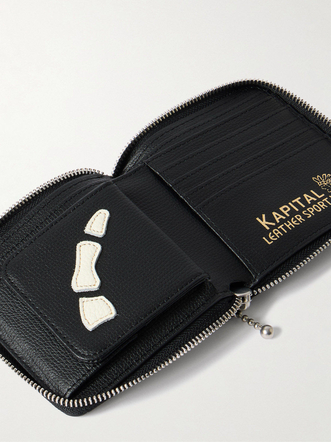  Kapital - Thumbs-up Mini Appliquéd Leather Zip-around Wallet - Men - Black 