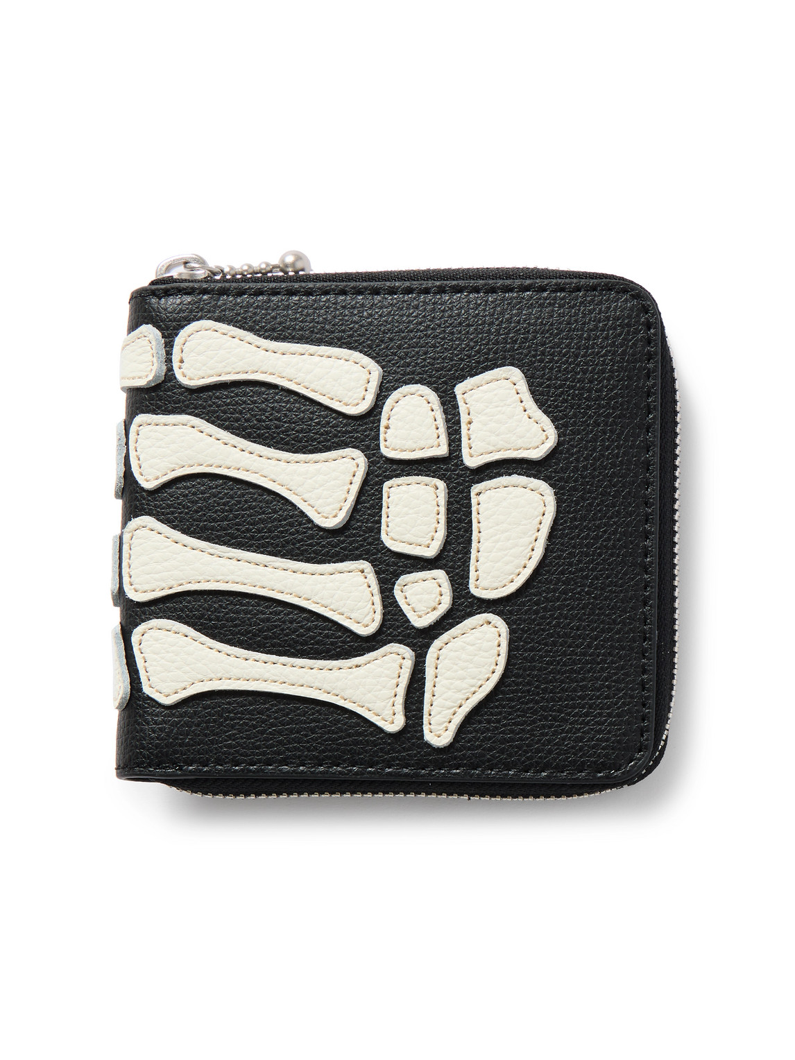 Kapital Thumbs-up Mini Appliquéd Leather Zip-around Wallet In Black