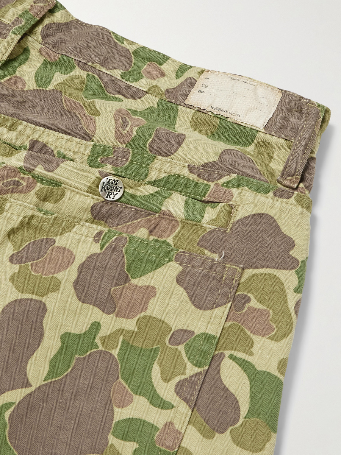 Kapital Wide-leg Camouflage-print Herringbone Cotton Trousers In Green