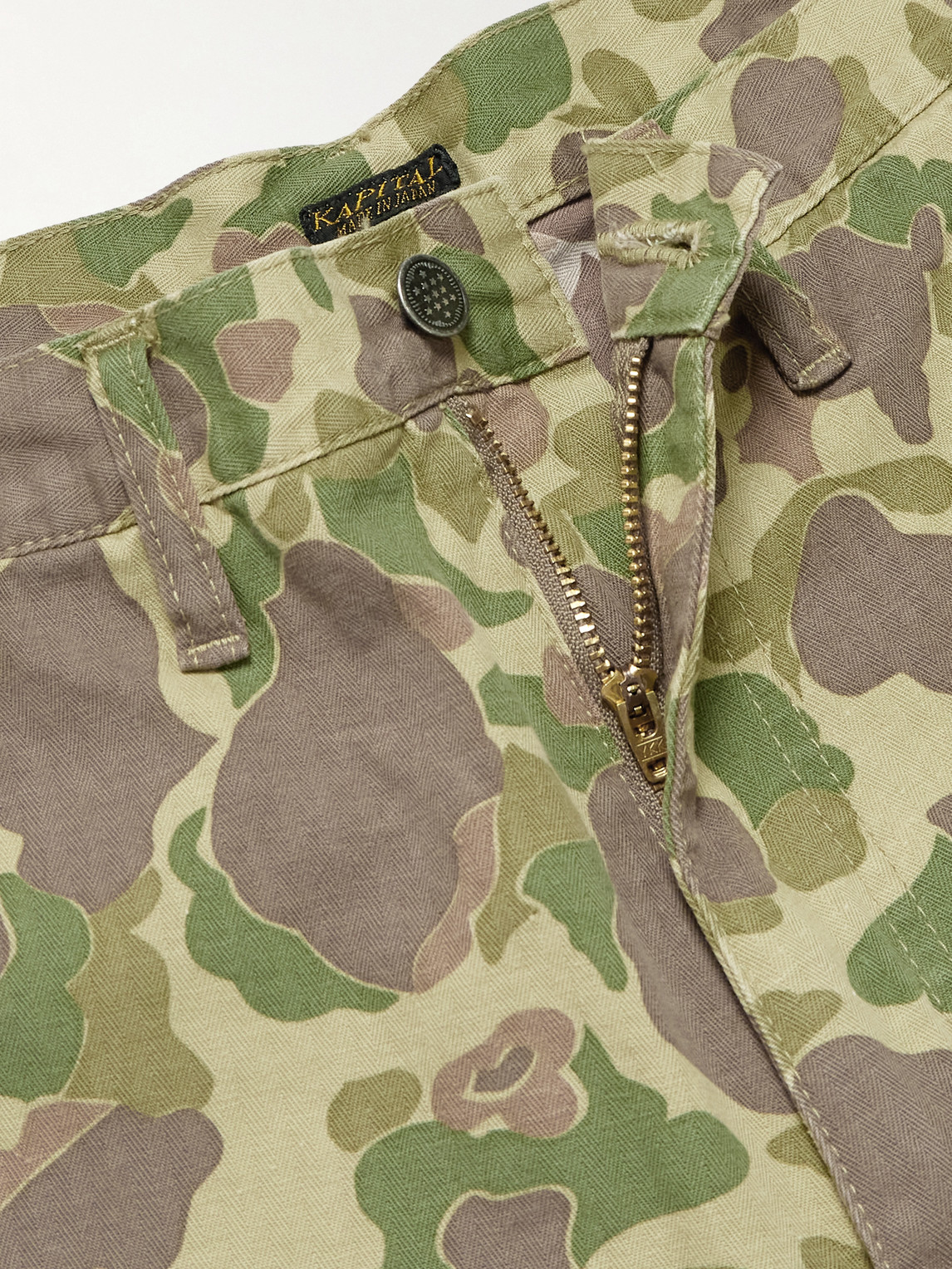 Kapital Wide-leg Camouflage-print Herringbone Cotton Trousers In Green