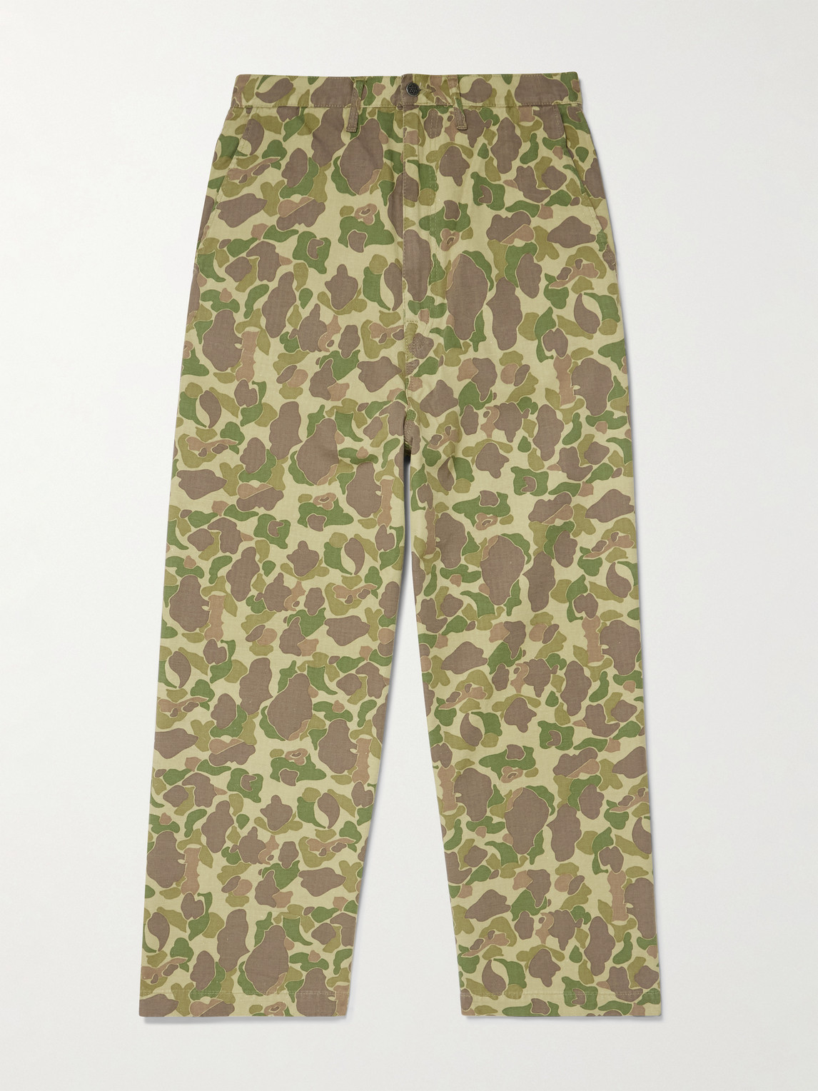 Kapital Wide-leg Camouflage-print Herringbone Cotton Trousers In Green