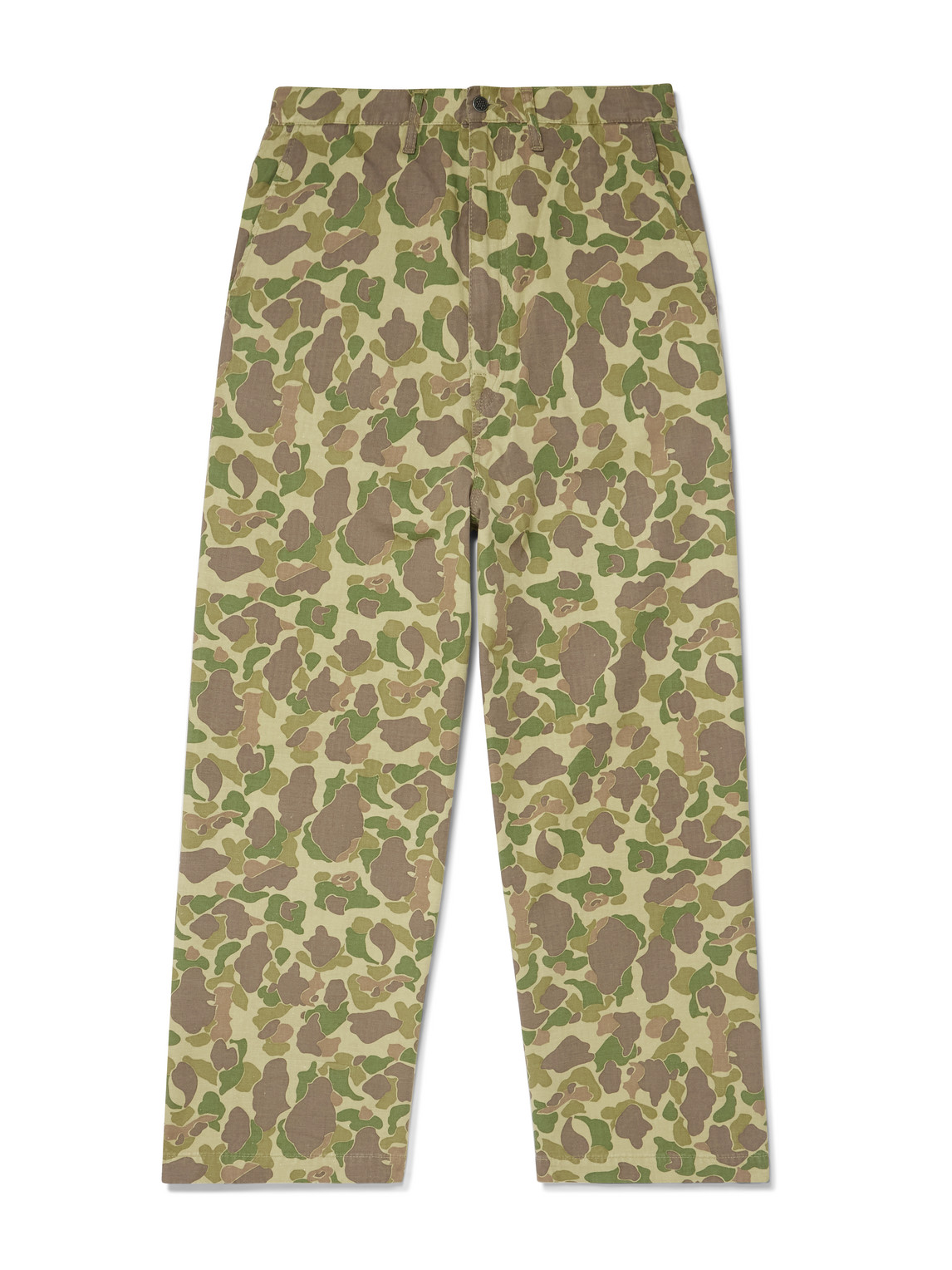 Kapital Wide-leg Camouflage-print Herringbone Cotton Trousers In Green
