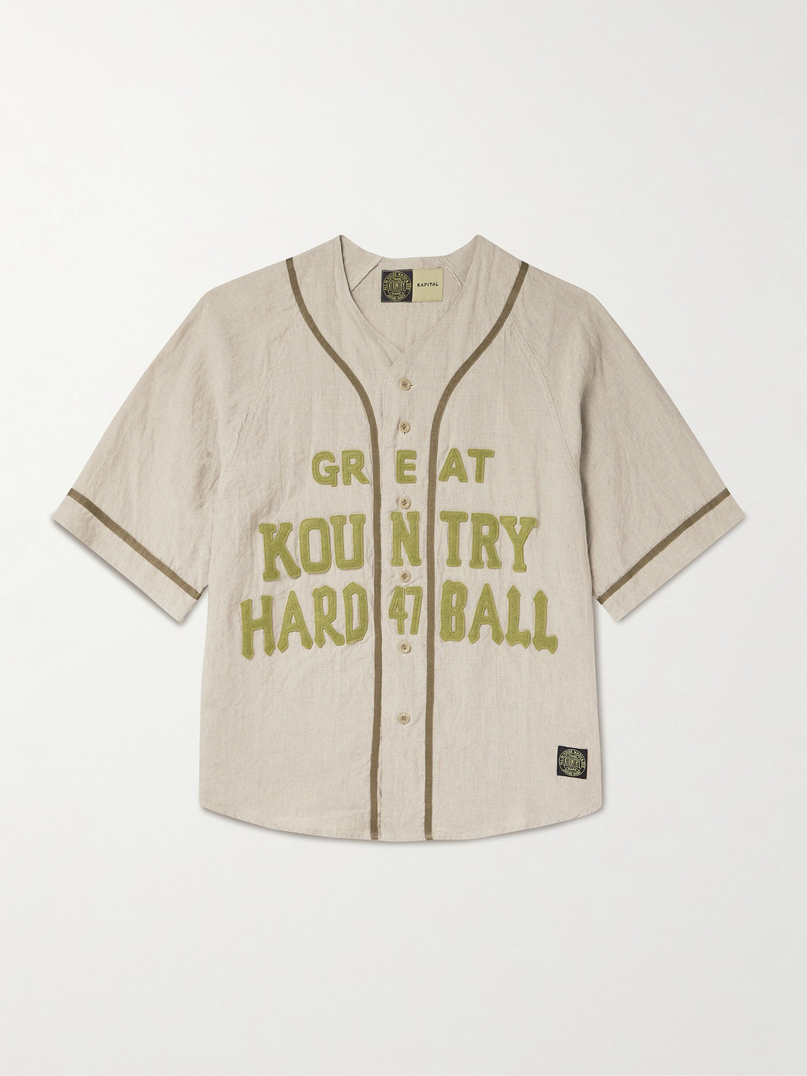 Kapital Great Kountry Grosgrain- And Felt-trimmed Logo-appliquéd Linen Shirt In Neutral