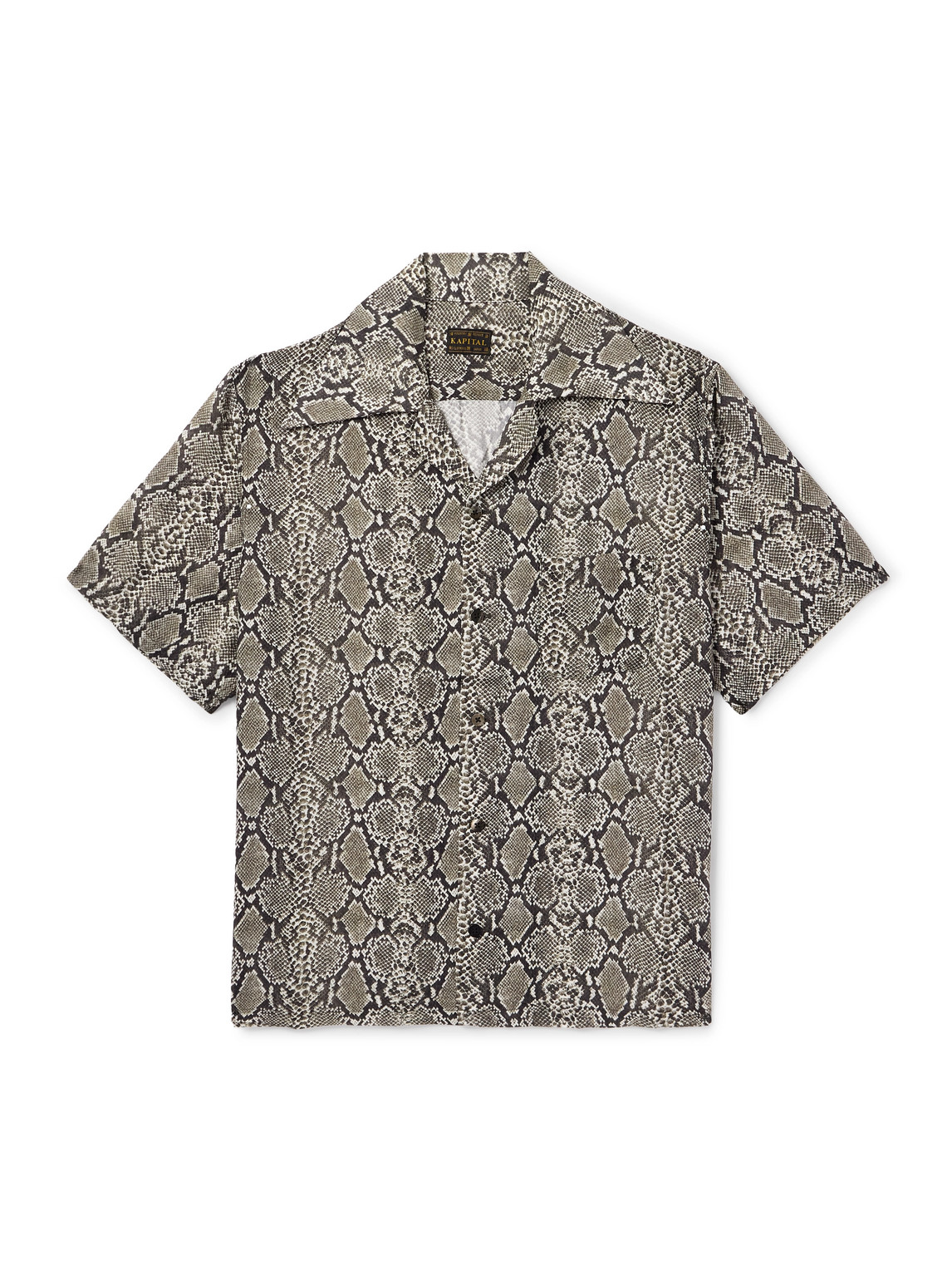 Camp-Collar Snake-Print Woven Shirt