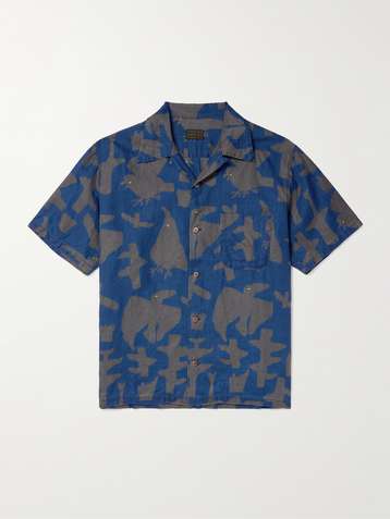 KAPITAL Convertible-Collar Printed Linen Shirt