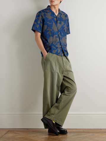 KAPITAL Convertible-Collar Printed Linen Shirt