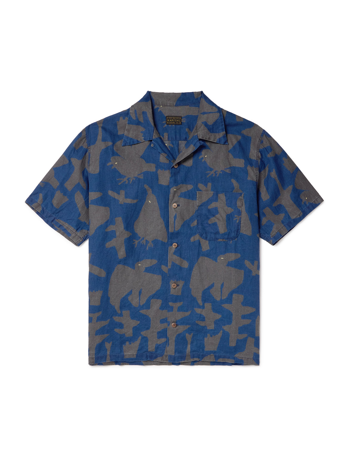 Convertible-Collar Printed Linen Shirt