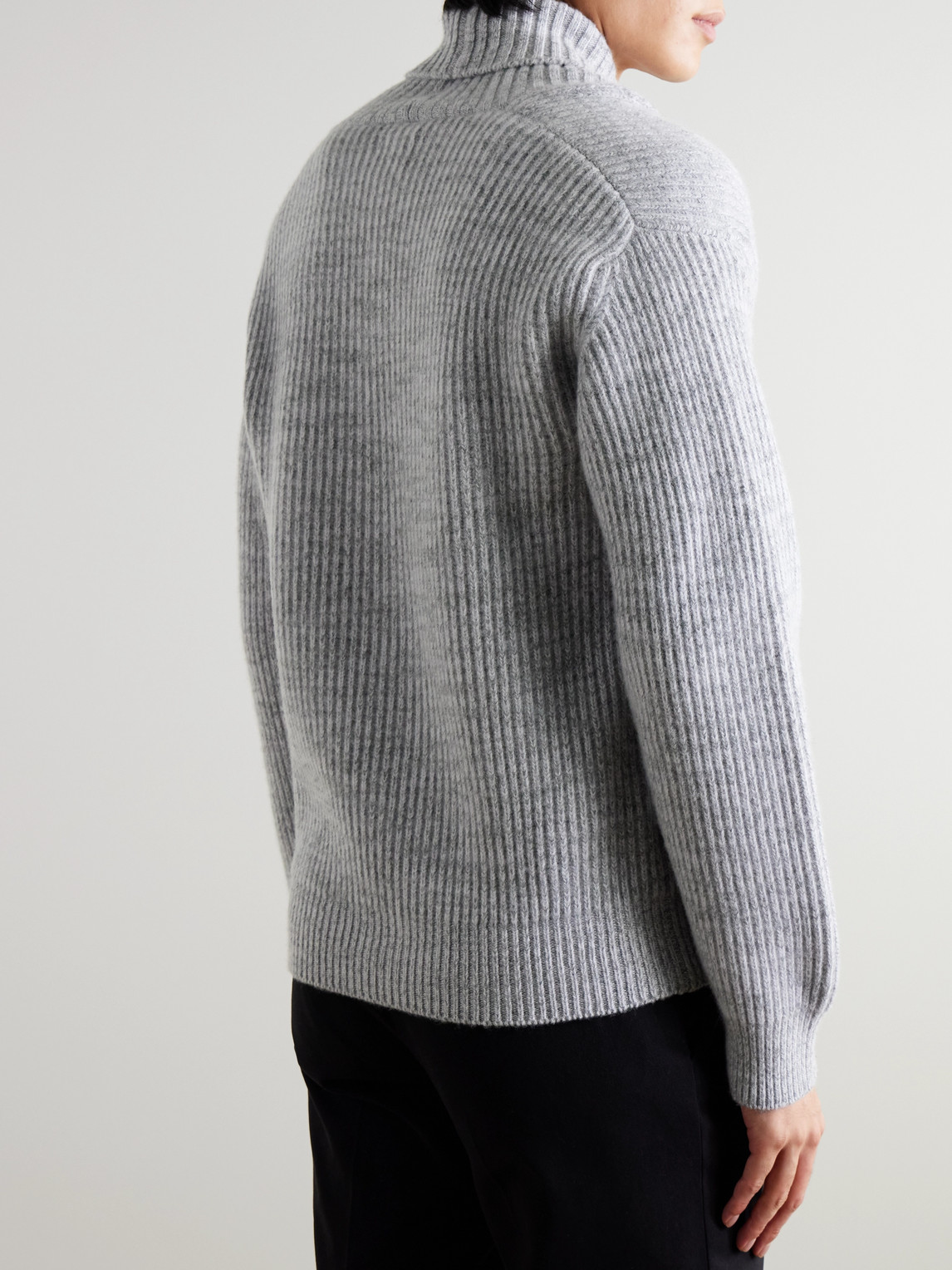 Shop Kingsman Shawl-collar Ribbed Wool Sweater In Gray