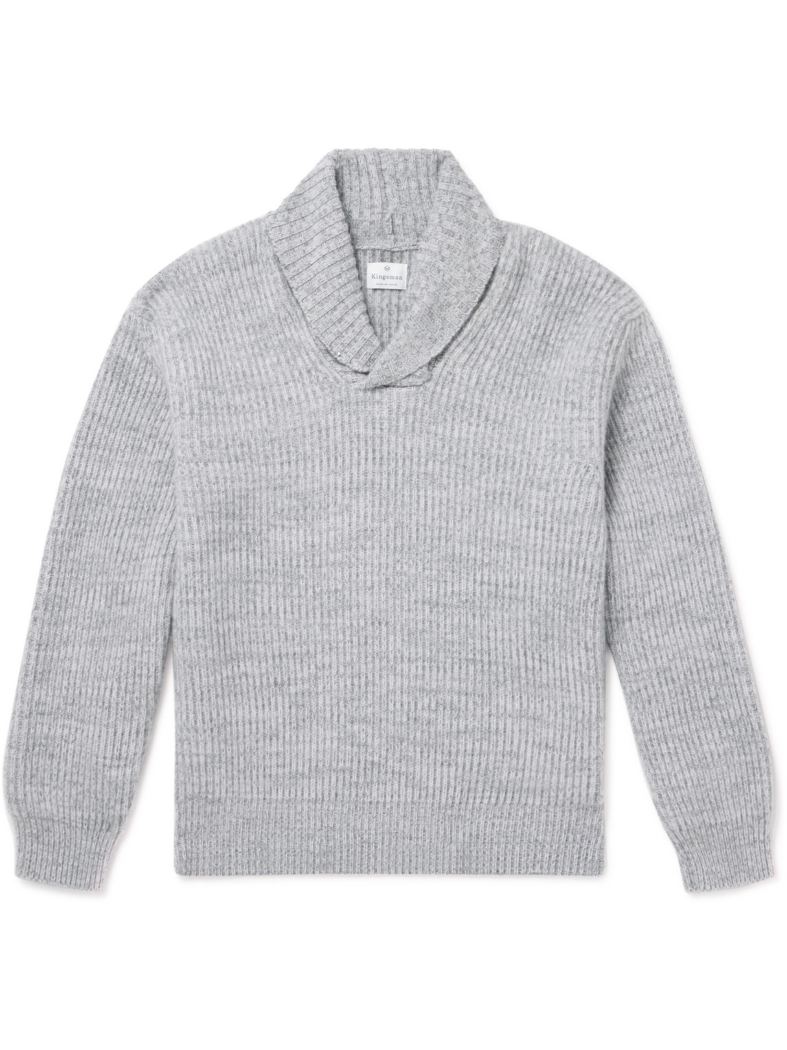 Kingsman Shawl-collar Ribbed Wool Jumper In Grey