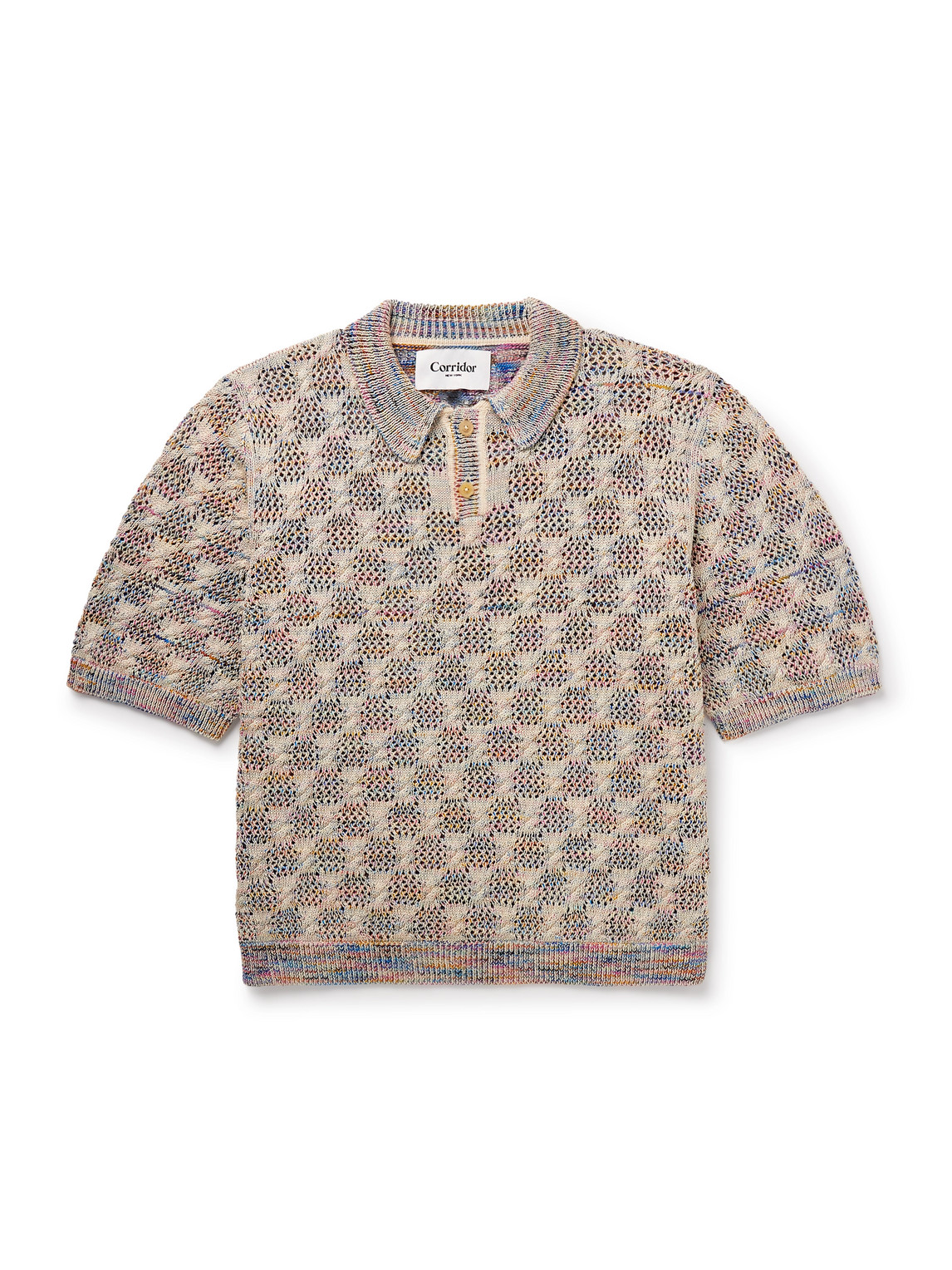 Crocheted Pima Cotton Polo Shirt