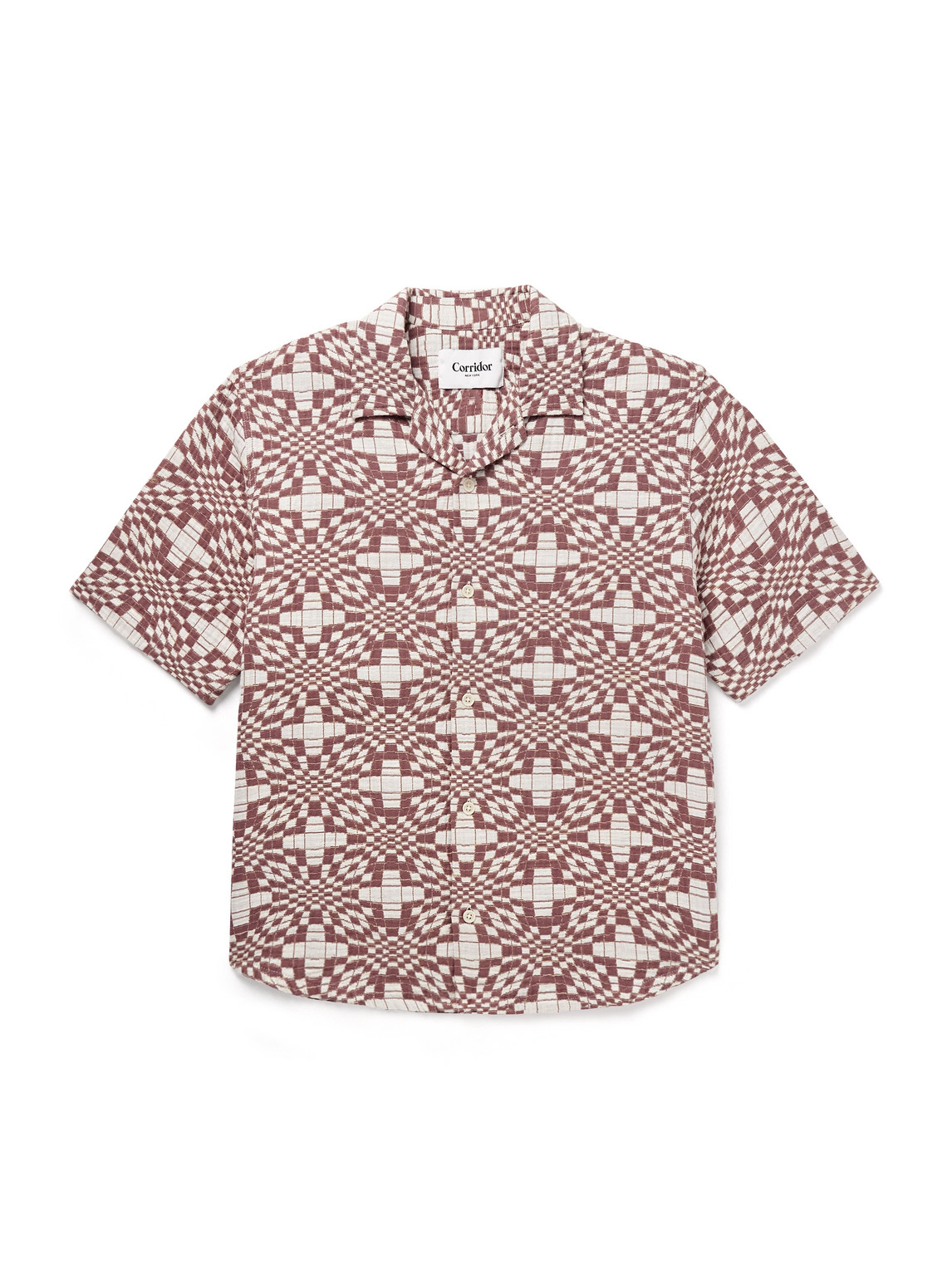 Wavy Optic Convertible-Collar Cotton-Jacquard Shirt