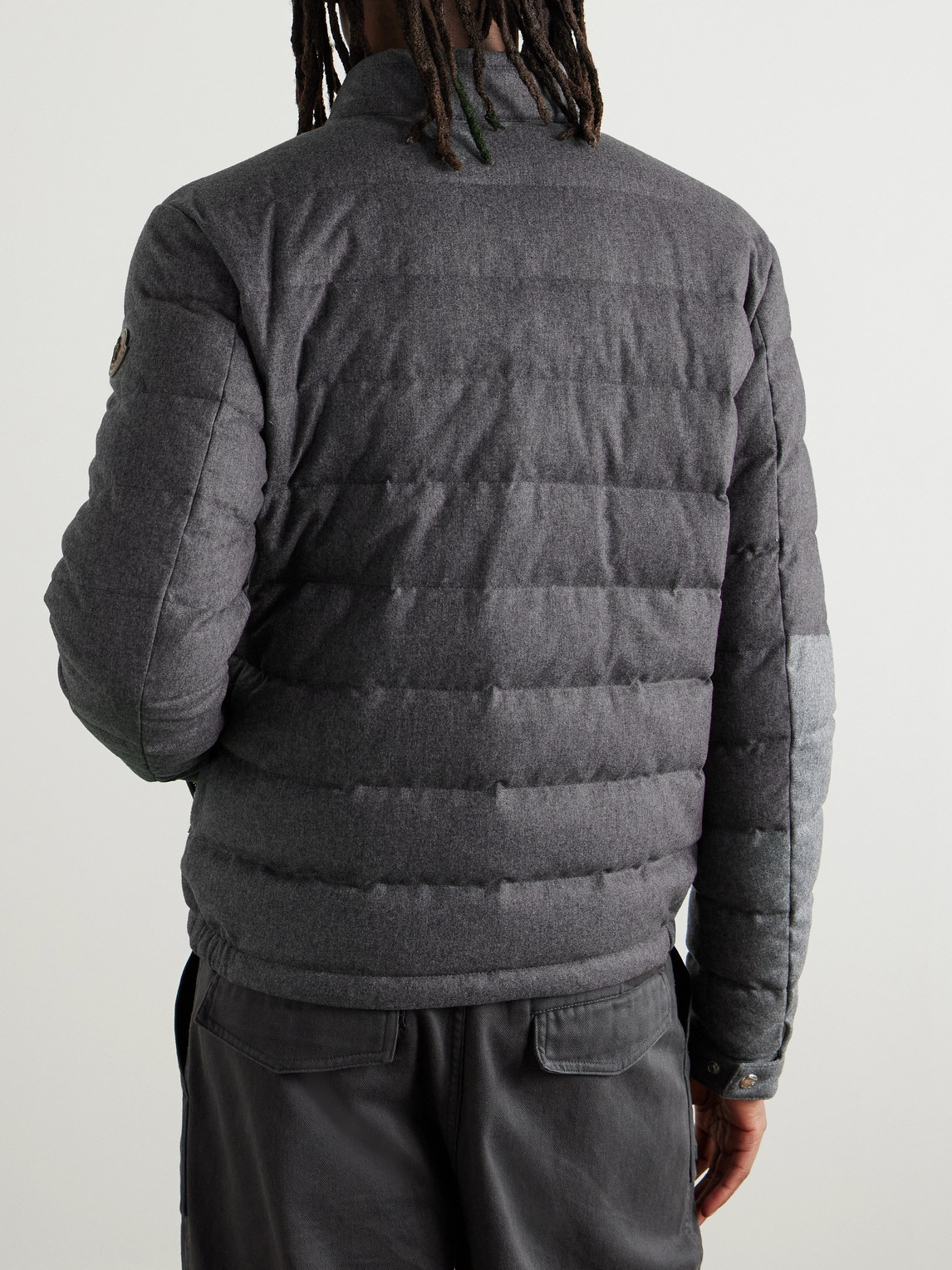 MONCLER ACORUS SLIM-FIT LOGO-APPLIQUÉD QUILTED FLANNEL DOWN JACKET