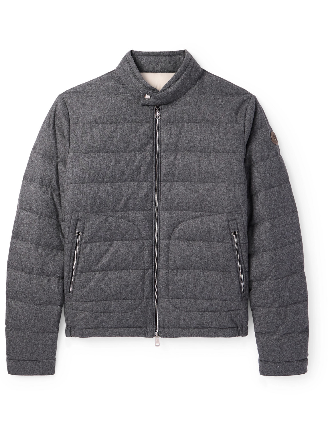 MONCLER ACORUS SLIM-FIT LOGO-APPLIQUÉD QUILTED FLANNEL DOWN JACKET