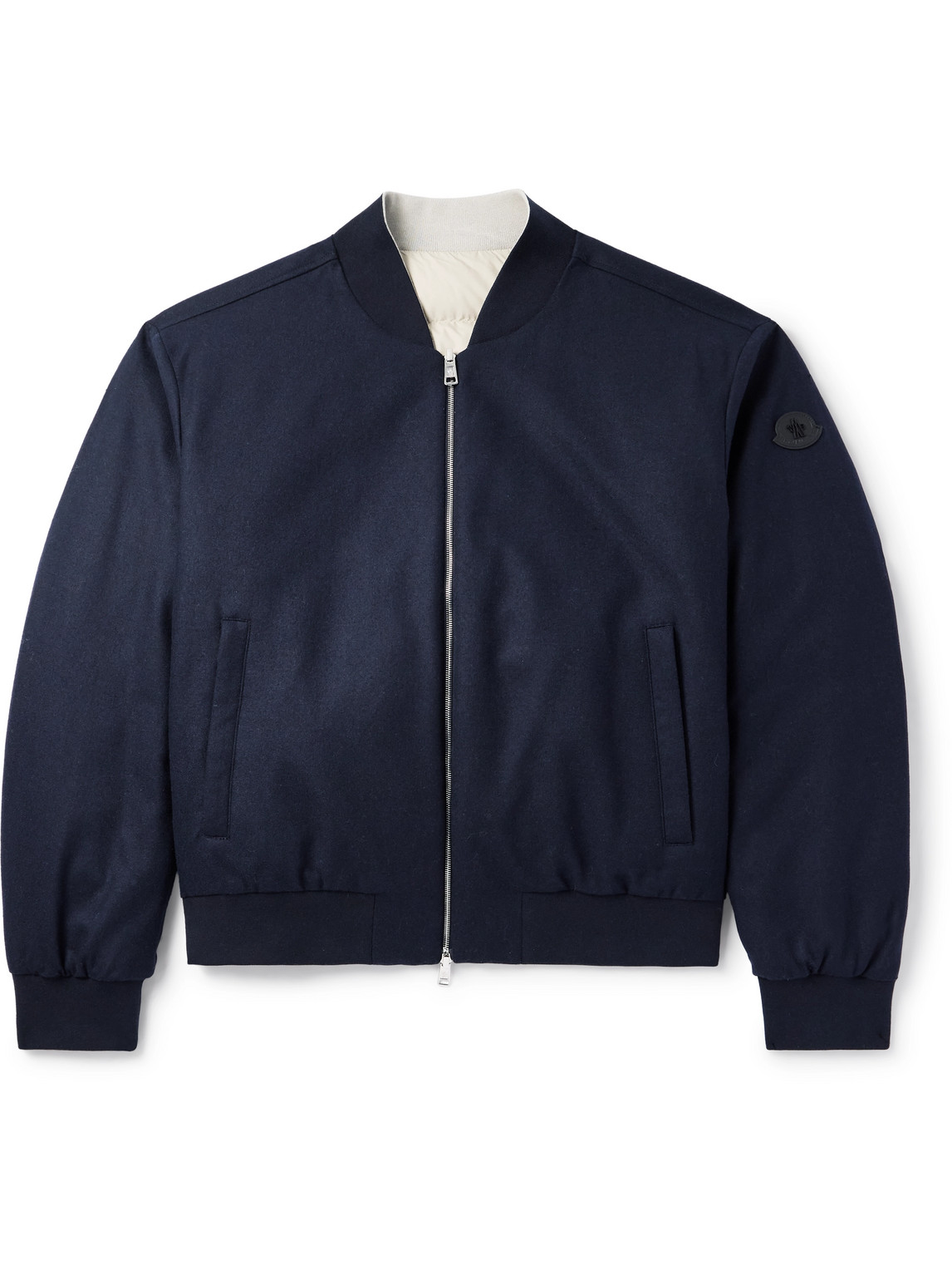 Moncler Padded Felt Down Bomber Jacket In Blue