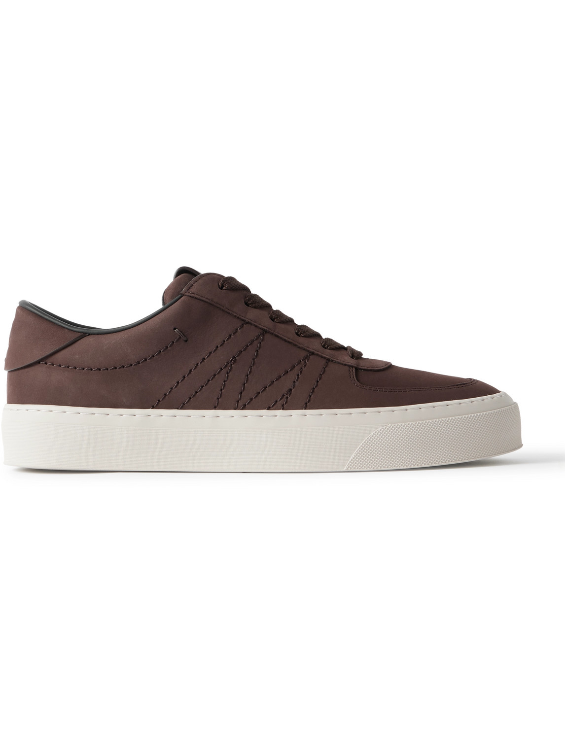 Moncler Monclub Embroidered Nubuck Sneakers In Brown