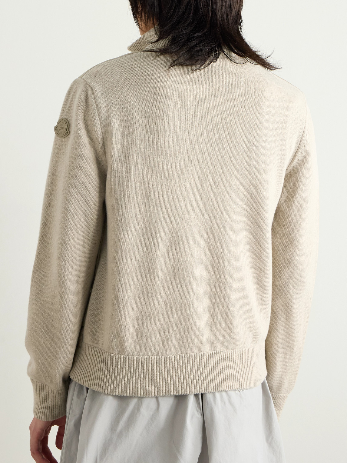 MONCLER PADDED SHELL-PANELLED WOOL AND CASHMERE-BLEND DOWN ZIP-UP CARDIGAN