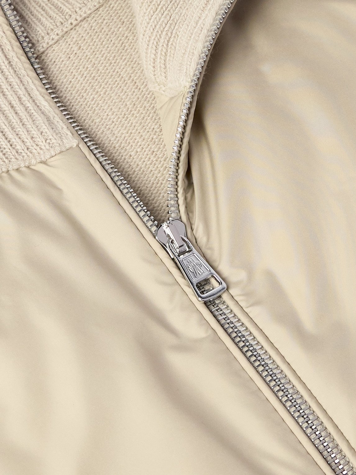 MONCLER PADDED SHELL-PANELLED WOOL AND CASHMERE-BLEND DOWN ZIP-UP CARDIGAN