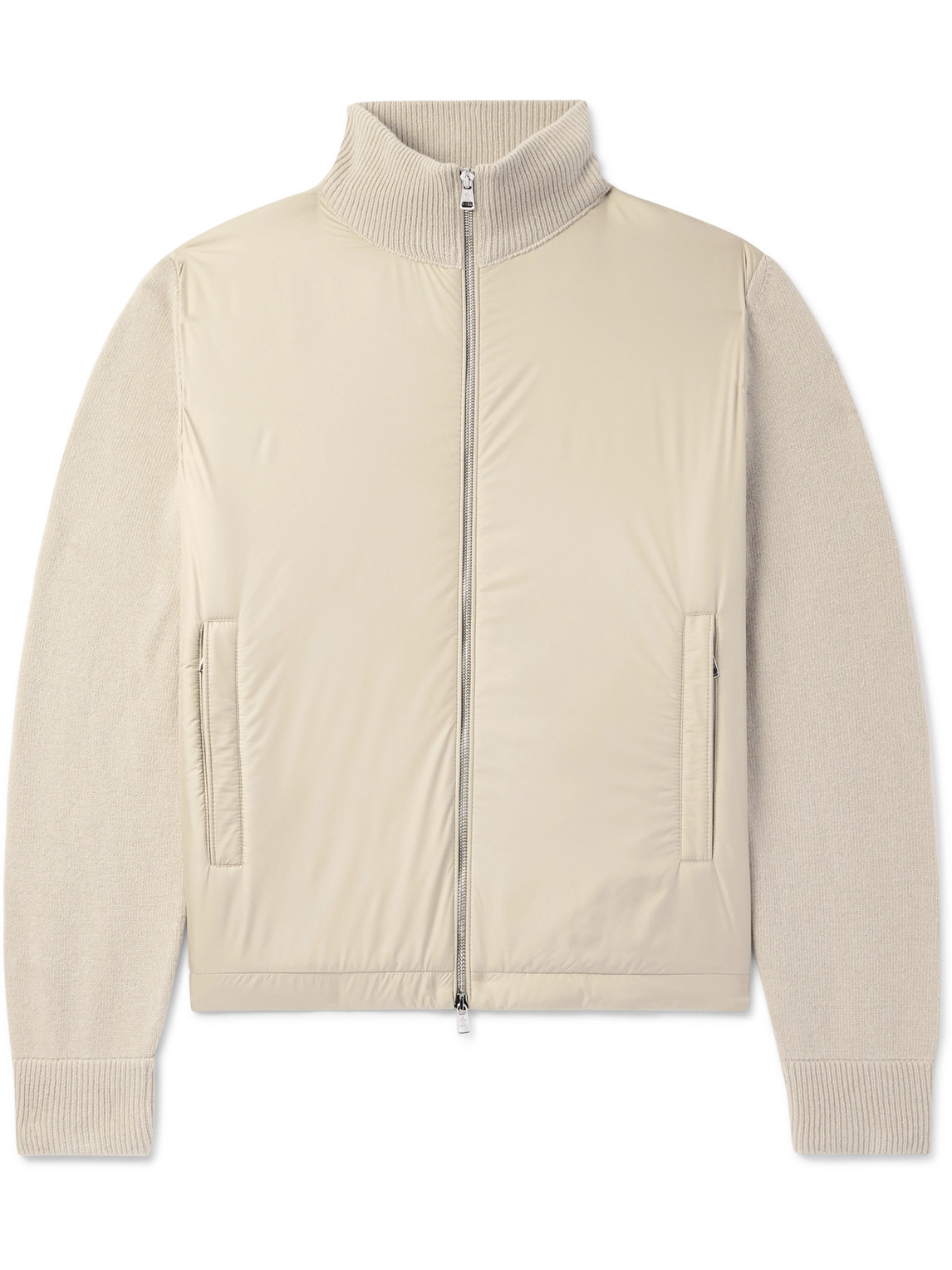 Moncler Padded Shell-panelled Wool And Cashmere-blend Down Zip-up Cardigan In Neutrals