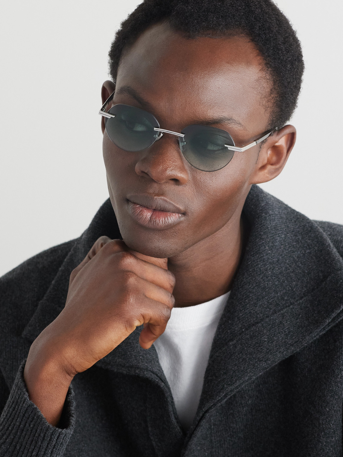 Rimless Round-Frame Silver-Tone Sunglasses — 2