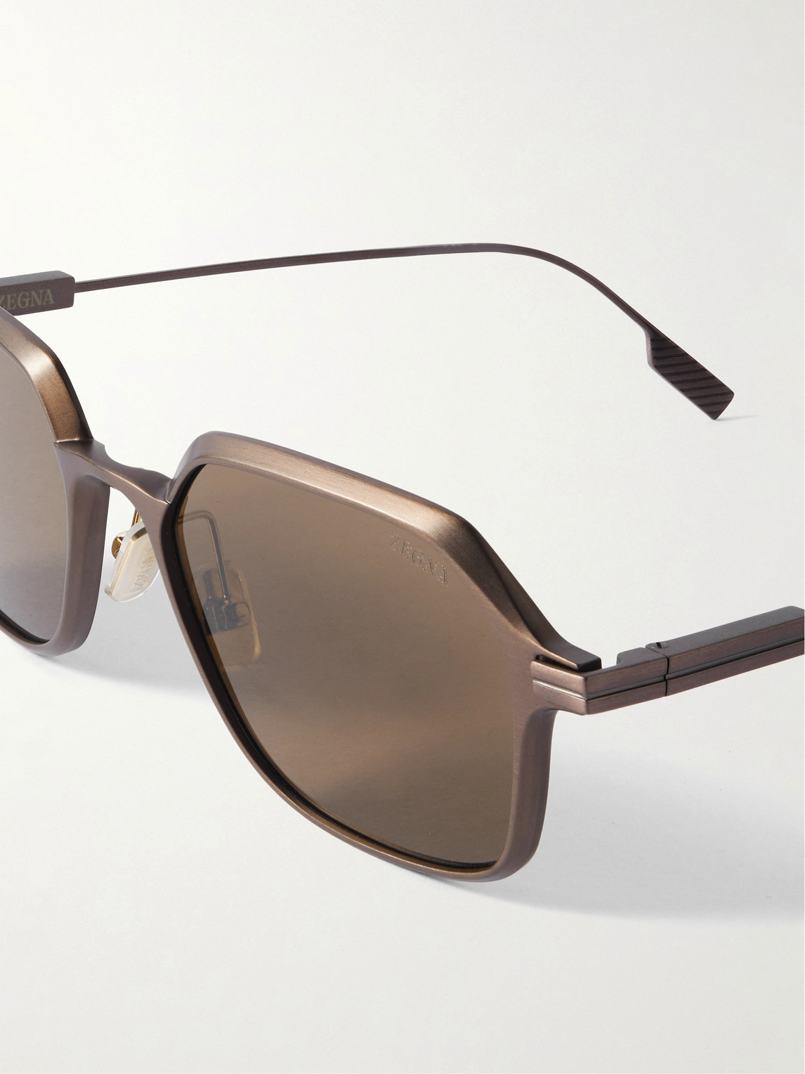 Zegna D-frame Brushed-aluminium Polarised Sunglasses In Brown