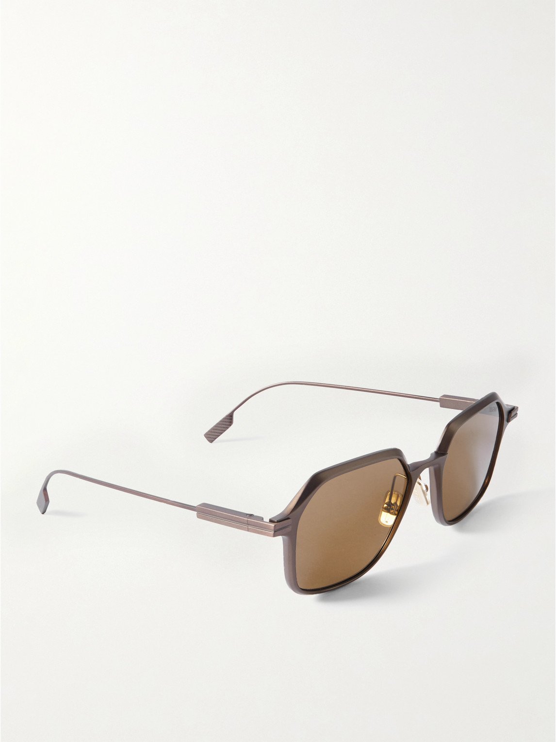 Zegna D-frame Brushed-aluminium Polarised Sunglasses In Brown