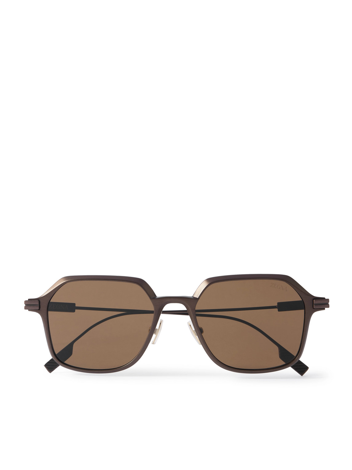 Zegna D-frame Brushed-aluminium Polarised Sunglasses In Brown