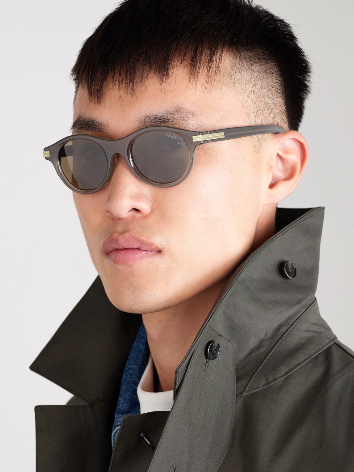 Zegna Round-frame Acetate Sunglasses In Brown