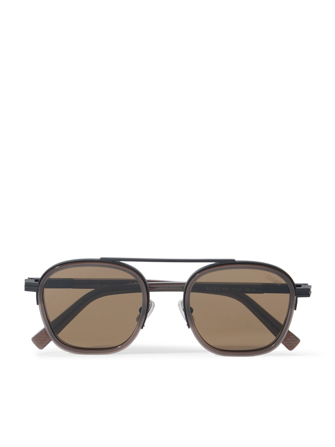 Zegna Aviator-style Metal And Acetate Sunglasses In Brown
