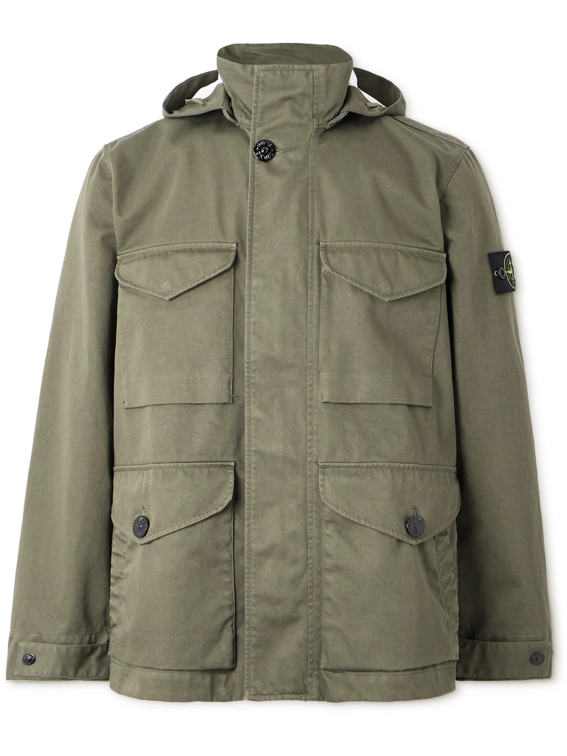 Stone Island Logo Patch Hooded Field Jacket In Green