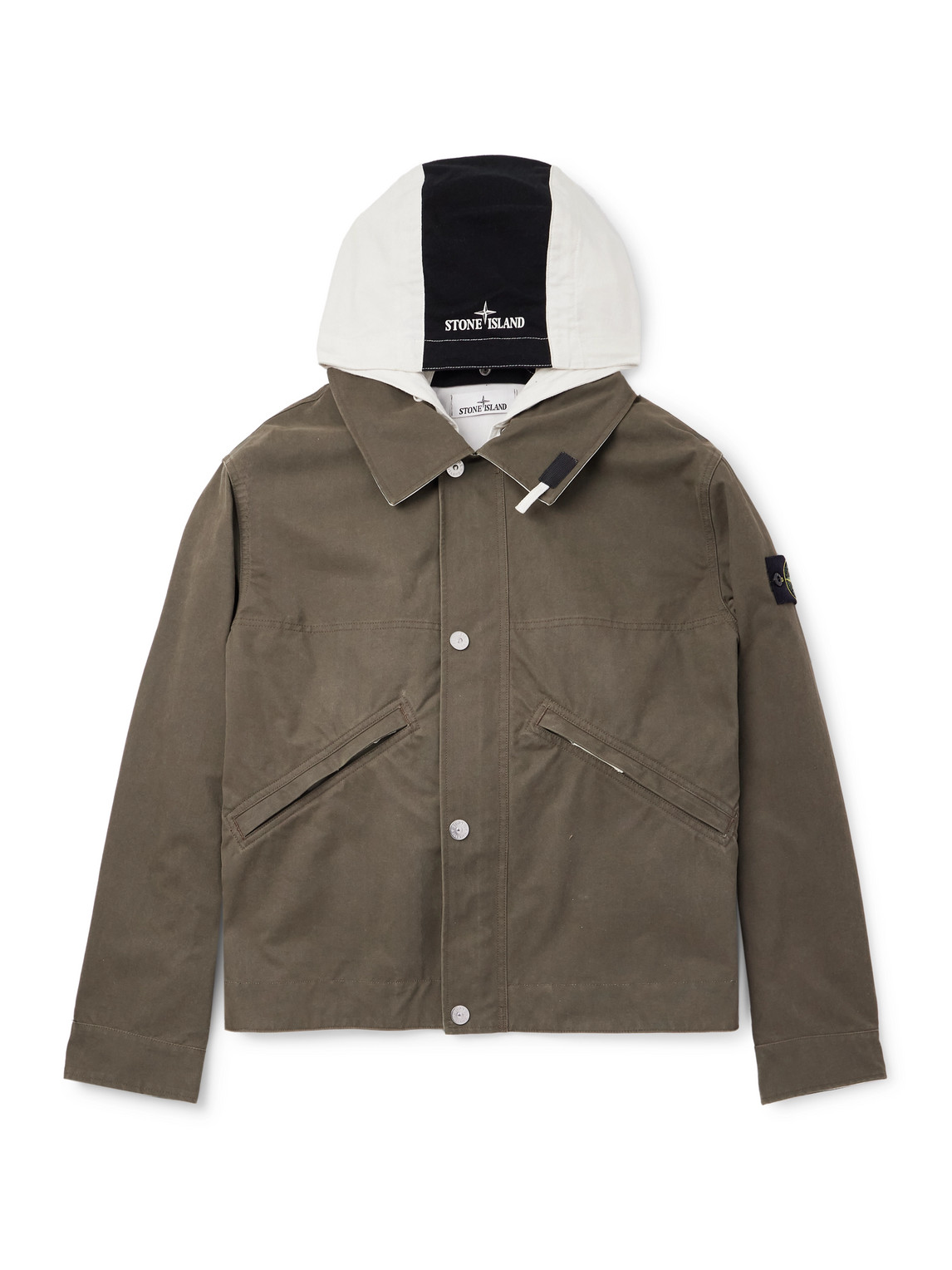 Logo-Appliquéd Colour-Block Tela Resinata Hooded Jacket