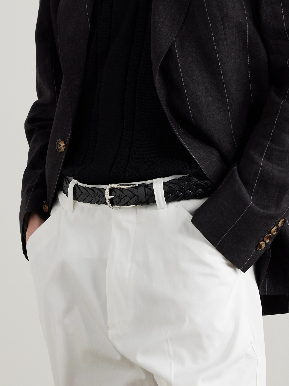 Brunello Cucinelli 3cm Woven Leather Belt In Black