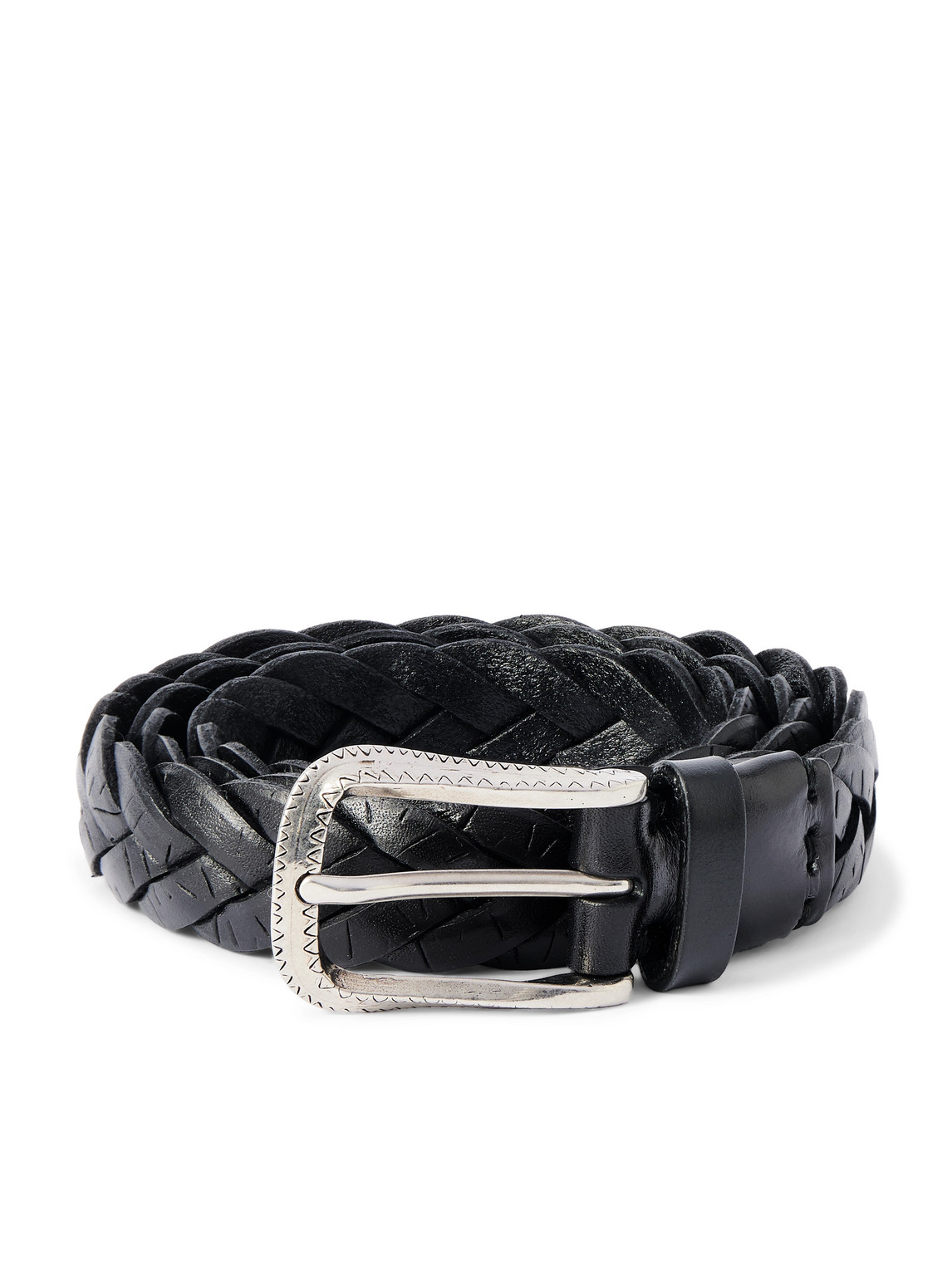 Brunello Cucinelli 3cm Woven Leather Belt In Black