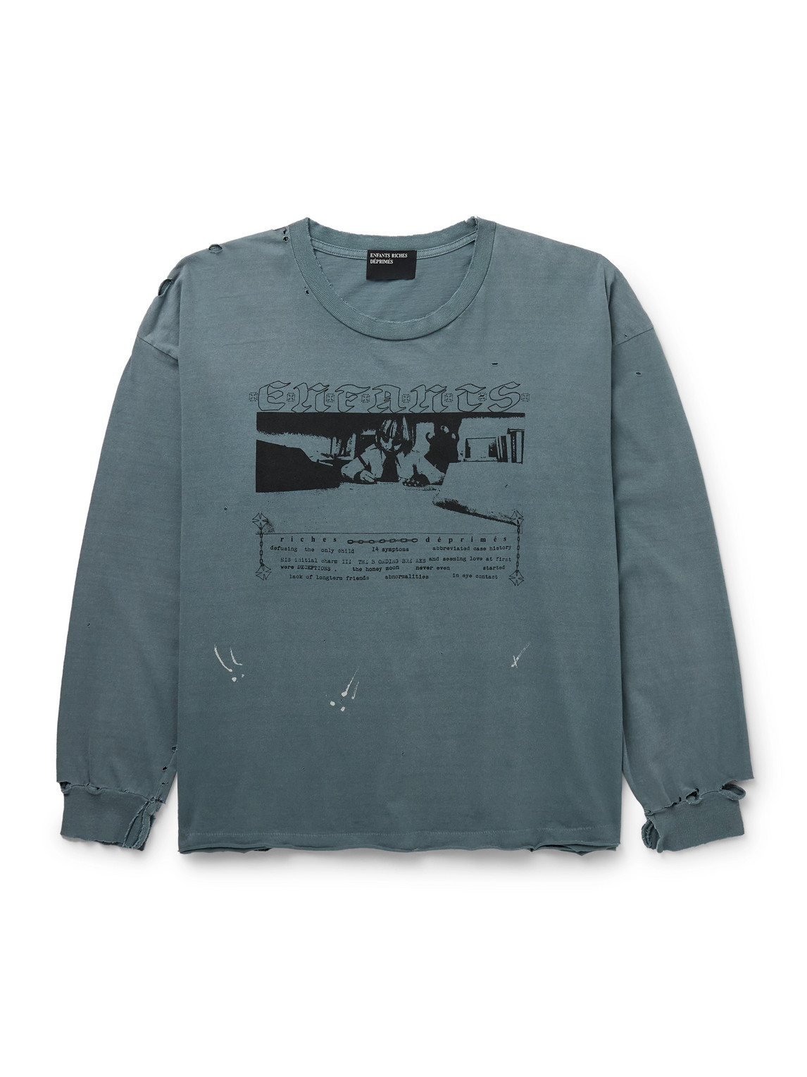 Enfants Riches Deprimes Boy In Chains Distressed Paint-splattered Logo-print Cotton-jersey T-shirt In Blue